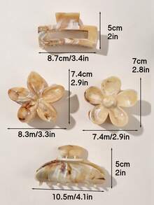 4 قطع مشابك شعر مربعة على شكل زهرة الأقحوان ذات نمط رخامي بني فاتح من مادة ABS، إكسسوارات شعر أنيقة للشاطئ والربيع والصيف والخريف والشتاء، مناسبة للملابس الصيفية للنساء - متعدد الألوان - مشاهدة 3