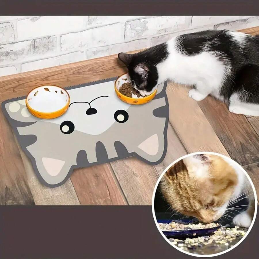 Alfombrilla Antideslizante Para Comedero De Mascotas – Tamaño 26x26 Cm, Absorbente, Fácil De Limpiar, Color Beige