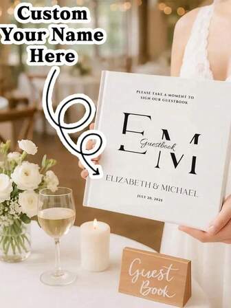 Anpassad elegant bröllopsgästbok med namndesign, Välj bland en mängd olika designer, stilar, Personlig vit bröllopsgästbok, Bröllopsgästbok, Anpassad gästbok, Signaturbok för förlovningsmottagning, Bröllopsdagsbok, Möhippapresent, Välj bland en mängd olika designer, Konstaktiviteter för barn, Multifunktionell, Hållbar, Dekorativ, Återanvändbar, Utsökt, Snygg, Högkvalitativ, Färgglad, Modern, Anpassad, Personlig, Unik, Perfekta presenter till honom, Perfekta presenter till henne, Pojkvän, Pappa, Flickvän, Mamma, Familj, Vänner, Tesalong, Hem, Trädgård, Kontor, För årsdagar, För alla hjärtans dag, För mors dag, För födelsedagar, För fars dag, För examen, För bröllop, För inflyttningsfest, Anpassade bröllopstillbehör