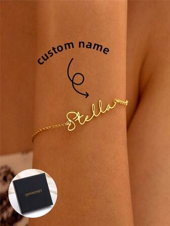 1pc Multi-Color Custom Personalized Name Bracelet, Suitable For Ladies And Girls, Adjustable Personalized Stainless Steel Fashion Jewelry, The Perfect Birthday Gift For Mom's Girlfriend Gold,Rose Gold Stylish,Fall Fashion,Vintage,Unisex,Simple,Casual,Hipster,Goth