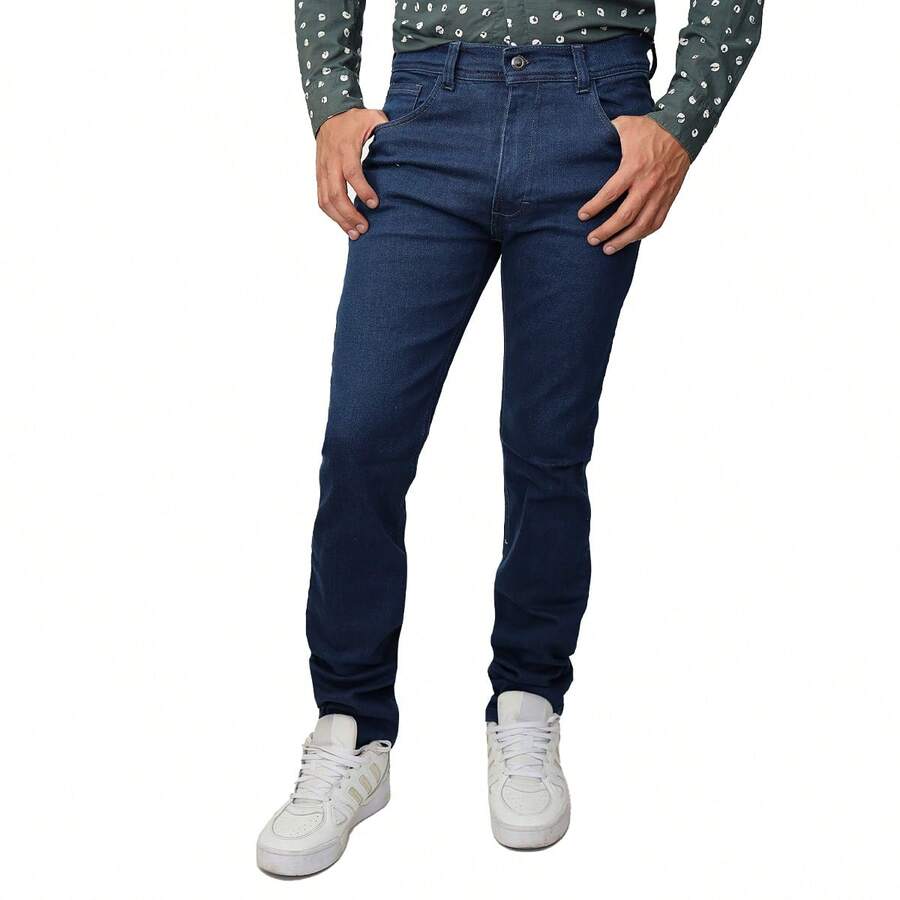 World JSM Silver Pantalon para Hombre de Mezclilla corte casual Slim con Stretch Mundo JSM Silver - Oscuro Azul - Ver 1