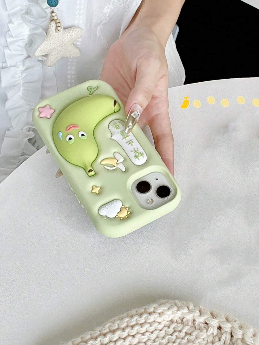 1pc Green "No Anxiety" Silicone Soft Case Compatible With Apple 13/14/15/16 Series