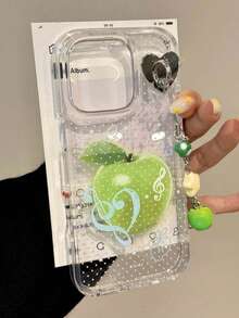 Korea Japan Music Note Green Apple Polka Dot Clear Phone Case Compatible With IPhone 16 15 13 14 Pro Max Cute Pendant Cases Shell Gift - Polka Dot Musical Note Green Apple - View 3