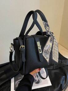 高品质女士手提包，新款时尚手提包，通勤百搭，宽敞的单肩包 - 黑色 - 查看 5