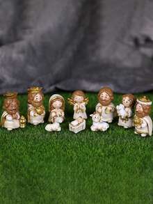 Vintage Harz Krippen Figuren Set - Religiöses Thema Gebetsraum Dekoration - Weihnachtskrippe Szene - Handgefertigte Tischdekorationen für Weihnachten, Halloween, Ostern, Erntedankfest - Verschiedenfarbig - Übersicht 2