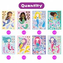 8/16/24/32 hojas Haz pegatinas de caras para niños, 8 diseños diferentes de sirena de dibujos animados Pegatinas para suministros de fiesta de cumpleaños de niños Manualidades