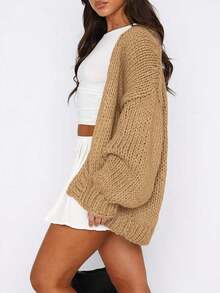 Women's Fall Open Front Cardigan Sweaters Long Sleeve Loose Fit Chunky Knit Outerwear  Casual Outfits - 卡其色 - 查看 3