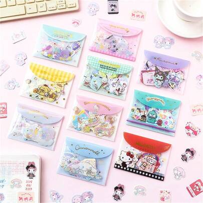  40张/包 Sanrio 贴纸 Kuromi Melody Cinnamoroll 可爱卡通 Hello Kitty 纸质装饰 PVC 贴纸收纳袋 适合派对礼物