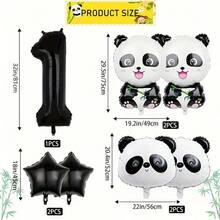 7pcs Panda Themed Birthday Foil Balloon Set, Including 18" Black Star And Cute Panda Head, Paired With 32" Black Number 1, 2, 3, 4, 5, 6, Essential Panda Party Decorations For Kids - Black - View 3