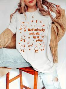 Plus Size - Plus Size - Women&Apos;S Cute Duck Graphic T-Shirt - Casual Loose Fit Short Sleeve Tee With "Definitely Not All In A Row" Print, Spring/ Summer Collection, White Blend Top, Relaxed Fit Shirt |   Playful Graphic Tee |   Stretchy Fabric  Printed T-Shirt - trắng - Xem 2