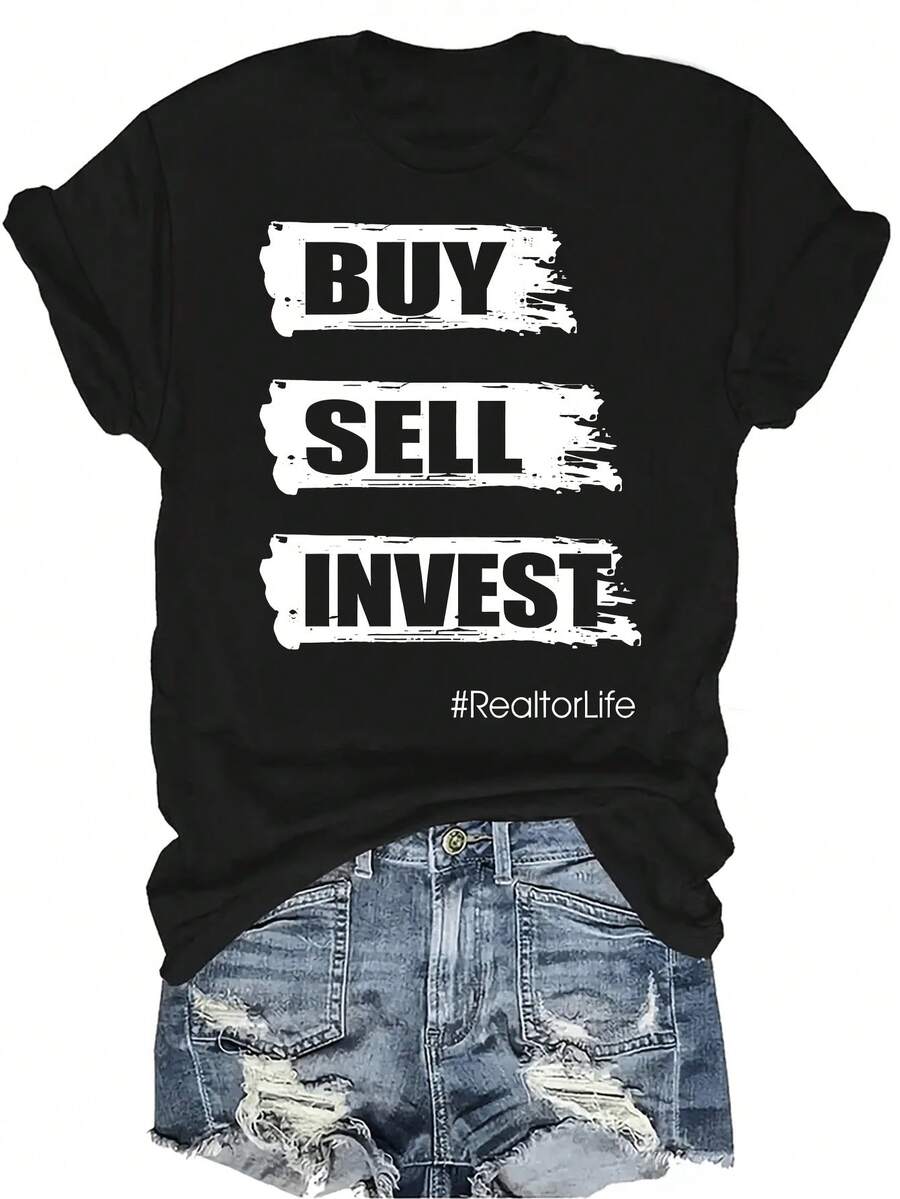 Idea de regalo divertida para agente de bienes raíces Camiseta de manga corta con cuello redondo, de verano, transpirable y de personalidad para mujer y unisex, adecuada para adolescentes y adultos, con el tema de la vida del agente inmobiliario, el cierre y la - Negro - Ver 1