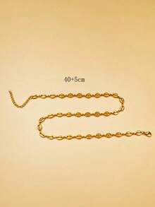 1pc Stainless Steel Coffee Bean Patchwork Hollow Oval Shaped Necklace Chain, Fashionable Minimalist Hip-Hop Style Unisex Sweater Chain For Party, Music Festival