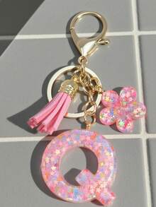 1pc Pink Sequin Letter Keychain Resin Pendant Keyring With Flower Tassel Decoration, Suitable For Women, Friends, Classmates As A Decoration, Fashionable And Creative Design Birthday Accessory, Bag Charm, Women's Fashion Jewelry, Metal Keychain, Creative Christmas Gift Ideas Bag Charms Car Accessories Teacher Sister - Pink - View 21
