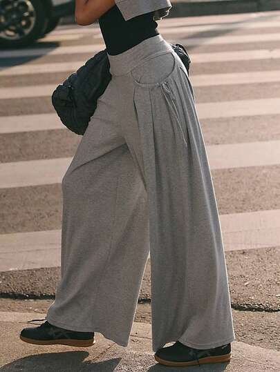 Pantalon ample à double poche de couleur unie décontracté