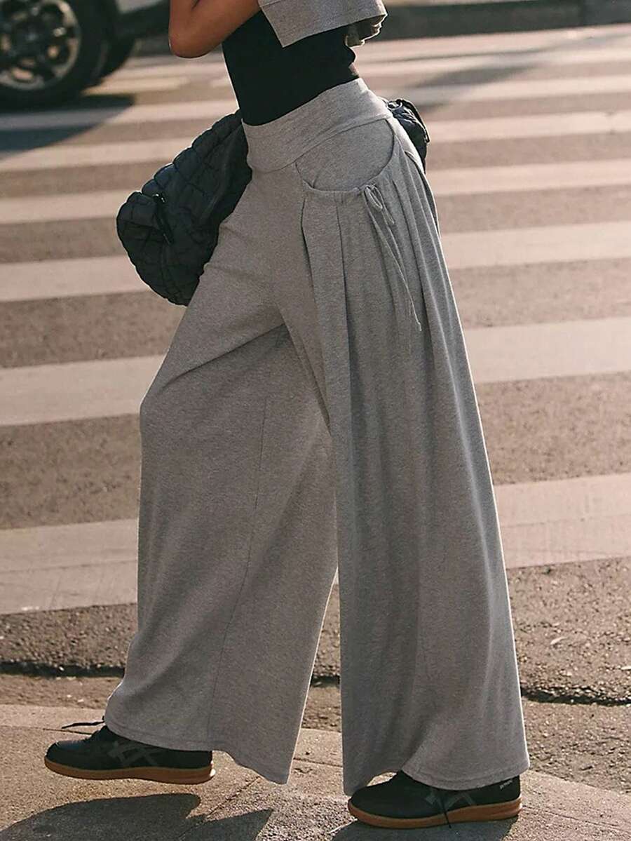 Pantalon ample à double poche de couleur unie décontracté