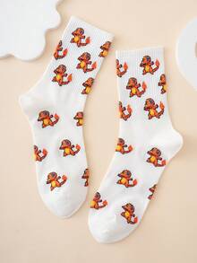 pokemon 1 Pair Men's Interesting Personalized Cartoon Cute Multi-Color Intarsia Pokemon Series Pikachu & Charizard Pattern Crew Socks, Unisex, Sportswear, All Season, European & American Sizes, Comfortable Breathable Durable, Vibrant Colors, Suitable For Daily Wear, Premium Fabric, Non-Stuffy, Fall