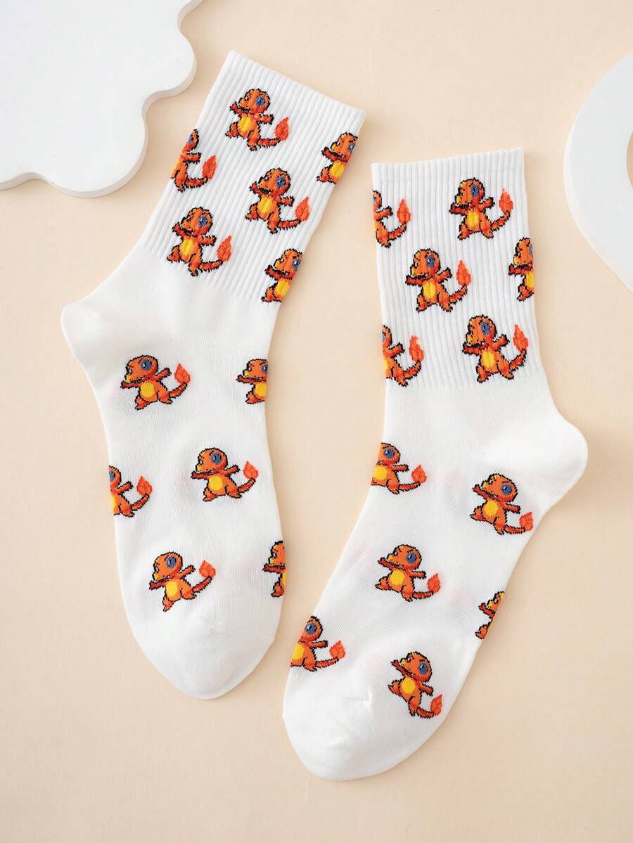 pokemon 1 Pair Men's Interesting Personalized Cartoon Cute Multi-Color Intarsia Pokemon Series Pikachu & Charizard Pattern Crew Socks, Unisex, Sportswear, All Season, European & American Sizes, Comfortable Breathable Durable, Vibrant Colors, Suitable For Daily Wear, Premium Fabric, Non-Stuffy, Fall