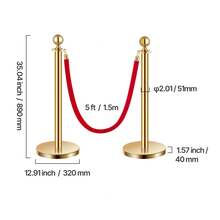 Stanchion Post, 4 Pcs Crowd Control Barrier Set With 2 Ropes, 5 Ft Stainless Steel Gold Stanchion Post Queue With Sand Injection Hollow Base For Theater, Party, Wedding, Exhibition - Multicolor - View 10