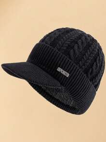 JZML 1pc Men Letter Decor Knit Hat With Thermal Lining - Black 2 - View 6