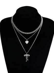 1pc Women's Butterfly & Crystal Heart Pendant Necklace, Multi-Layer Fashionable Sexy Charm Necklace