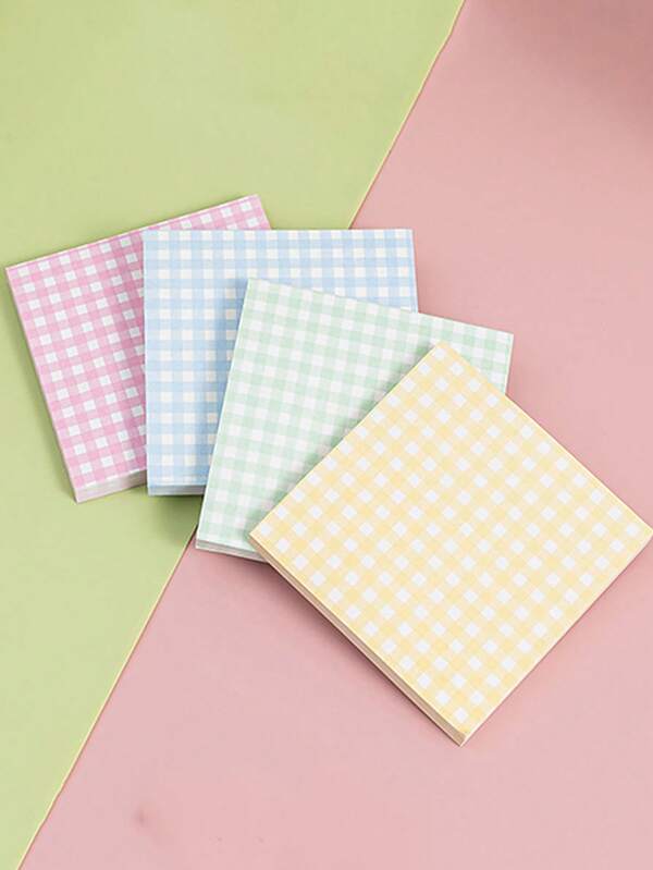 1 Pack/60 Sheets Colorful Grid Sticky Notes, Plaid Element Memo Pads, Colored Checkered Adhesive Notes, Decorative Memo Stickers For Students, Assorted Colors