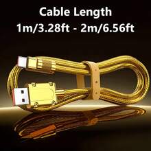 120W Fast Charging Type C Cable - Suitable For Samsung S24 S23 S23,  14 13 11, Redmi,  Mate 40 30, Honor, OPPO, VIVO, And Oneplus Ultra Fast USB To Type C Car Charger Cable - Input Power Over 80W, Made Of PVC, Output Power Over 80W - 2 mét / 6,6 feet / 78,74 inch - Xem 5