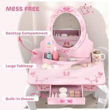AIYAPLAY Kids Dressing Table Set, Two-Piece Kids Vanity Table With Stool, Mirror, Drawer, Desktop Storage, Ballet Theme, Girls Makeup Desk, Chair, Pink - Pink - View 4