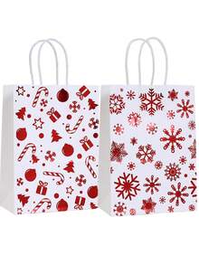 8/25 piezas Bolsas de regalo de papel kraft con estampado de lámina roja, Envoltura de regalo navideño, Bolsas de fiesta navideña, Embalaje de regalo navideño, Bolsas de tela navideñas