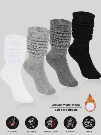 4 pares de calcetines holgados para mujer, calcetines de punto suaves para botas, calcetines de compresión de unicolor, calcetines de burbujas, calcetines de tripulación, cálidos y transpirables para otoño e invierno, decoración navideña, regalo de Navidad, acogedor