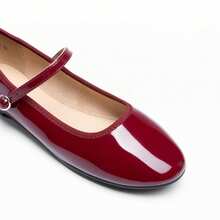 Women's Ballet Mary Jane Flats Buckle Strap Round Toe Leather Slip-On Comfortable Versatile Shoes - 酒紅色 - 查看 6