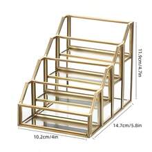 4 Slots Glass Business Card Holder For Desktop, Golden Mirrored Business Card Display Stand, Multiple Clear Business Name Card Organizer Holder For Office Exhibition - Gold - View 2
