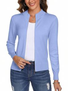 Women's Long Sleeve Knitted Zip-Up Lightweight Sweater Cardigan, Sweatshirt 85EQ - Màu xanh lam - Xem 1