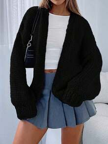 Women's Fall Open Front Cardigan Sweaters Long Sleeve Loose Fit Chunky Knit Outerwear  Casual Outfits - màu đen - Xem 1