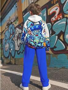 2pcs/Set Boys Casual Streetwear Graffiti Print Sweatshirt Set, Comfortable Daily Wear, Spring/Autumn