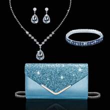 Women's Rhinestone Evening Clutch, Set Of 4 Rhinestone Ear Clips Bridal Wedding Choker Bracelet Pendant, Sparkling Purse, Perfect For Party, Wedding, Prom, Dinner/Banquet, Wedding Dress, Formal Wear, Prom Dress, Birthday Dress - Baby Blue - View 9
