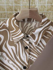 Women's Fashion Commuter 2 In 1 Zebra Print Patchwork Shirt Spring - Brown - View 4