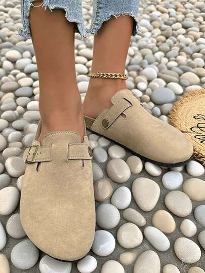 Zapatos planos sin cordones para mujer, bailarinas casuales con hebilla, adecuados para el hogar, exteriores, vacaciones, vuelta al colegio, zapatos elegantes de punta cerrada color caqui, combinan bien con vestidos