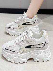 Größe 35-40 einfarbige Schnürsneaker mit dicker Sohle, geeignet für Schule, Outdoor, Strand, alle Jahreszeiten