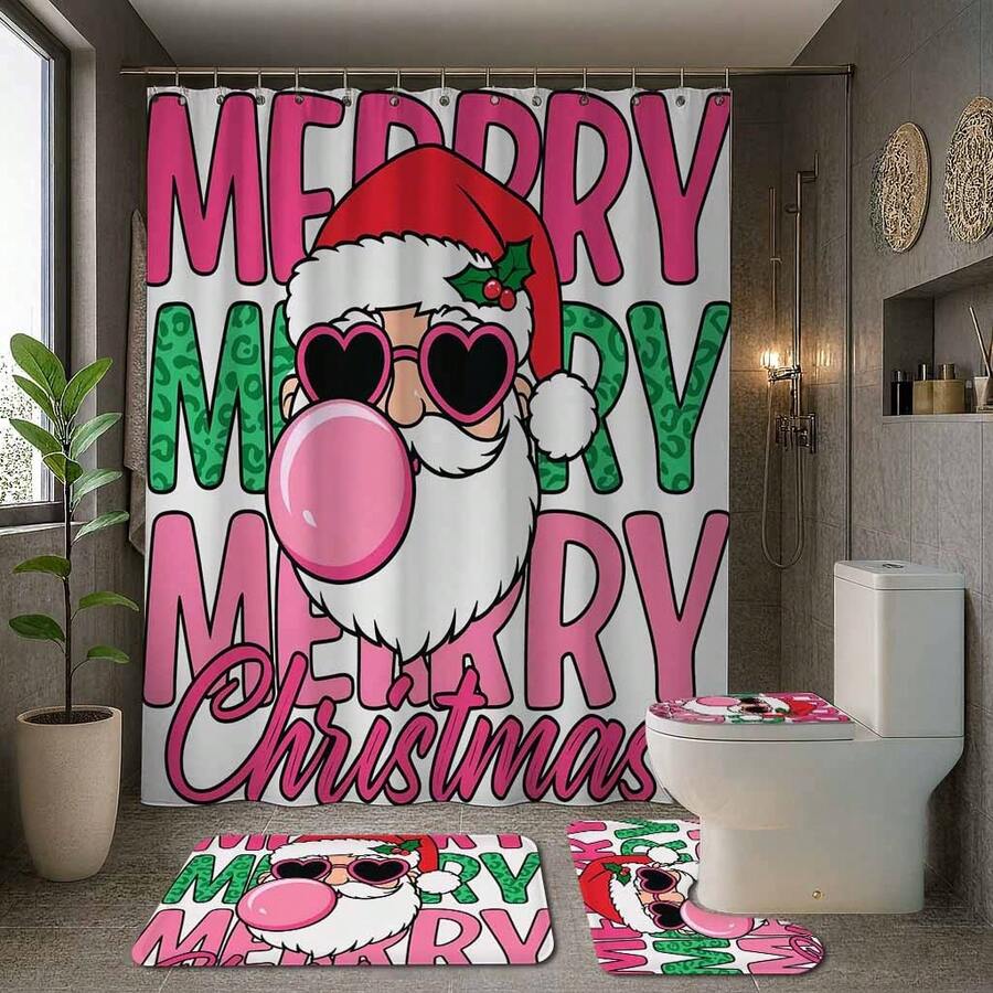 1/4 piezas Cortina de ducha decorativa navideña, cortina de baño impermeable de estilo de arte abstracto, cortina de ducha de poliéster lavable a máquina, cortina de ducha de poliéster de gran tamaño, cortina de ducha de poliéster para gimnasio, nueva cortina de ducha de poliéster