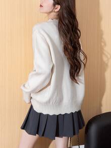 Alicedudu Women's Vintage Minimalist Wave Hem Crew Neck Sweater, Autumn/Winter