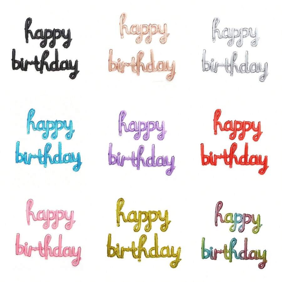 1 Set Of Connect Letter Purple, Pink, Blue "Happy Birthday" Aluminum Foil Balloons, Cross Border Birthday Aluminum Foil Balloons, Birthday Decorations, Balloon Wall Decor