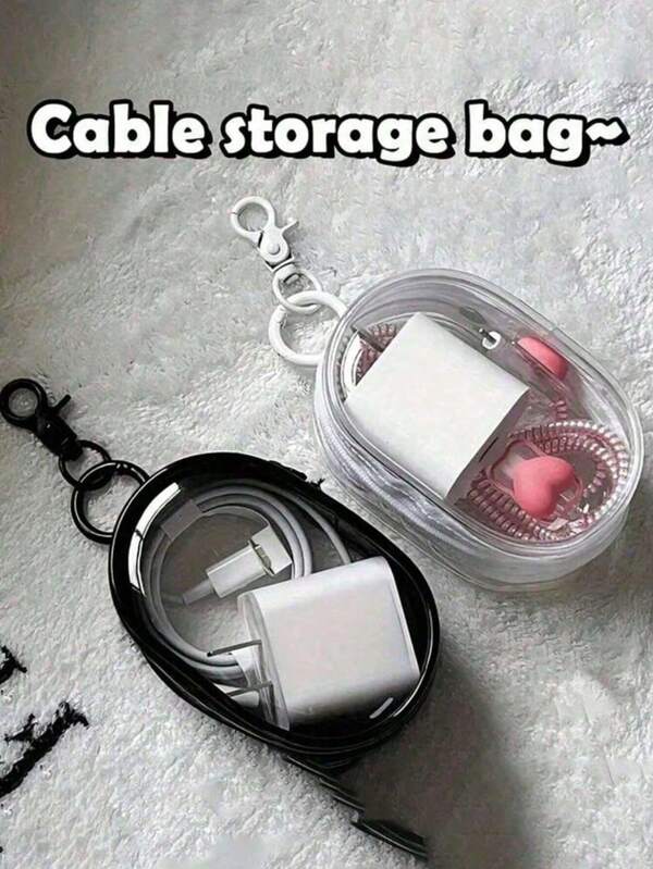 [Artículos esenciales de viaje] Organizador de cables de datos, organizador de cargador y accesorios electrónicos, bolsa de almacenamiento para cable de carga de teléfono y auriculares Bluetooth, estuche protector transparente para gestión de cables, bolsa de viaje portátil