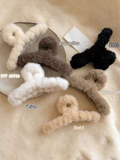 6 piezas/1 pieza Pinzas para el cabello de peluche extra grandes, accesorios de peinado cómodos y sencillos de estilo holgado, adecuados para el transporte, el uso casual, las vacaciones, pasadores de moda para el cabello, accesorios para el cabello de otoño, pinzas de pelo esponjosas, elegantes pasadores para el cabello de invierno