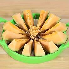 Stainless Steel Watermelon Slicer, Manual Fruit Cutter With Green Handle, Round Slicer Design, Kitchen Gadget For Home & Restaurant Use, No Power Supply Needed