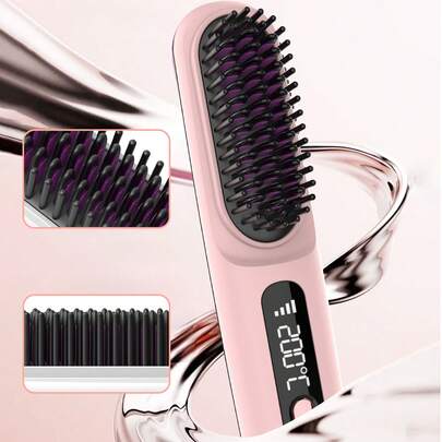 GENAI Bàn chải duỗi tóc không dây cầm tay, máy duỗi tóc gốm ion âm, nhẹ và nhỏ gọn, thiết kế không dây, sử dụng được đến 20 phút sau khi sạc đầy.