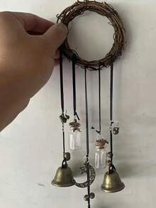 1 pieza, Campana de ratán retro hecha a mano, campana colgante de enredadera bohemia para pared, campana de viento de enredadera, decoración de asa, campana de cuerda, campana de oración colgante, campana de enredadera para puerta, campana colgante de enredadera natural, campana de viento calmante