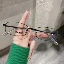 Minimalist Rectangular Personalized Artistic Style Frame Glasses, Korean-Style  Non-Prescription Lenses, Unisex Design. - Vàng - Xem 3