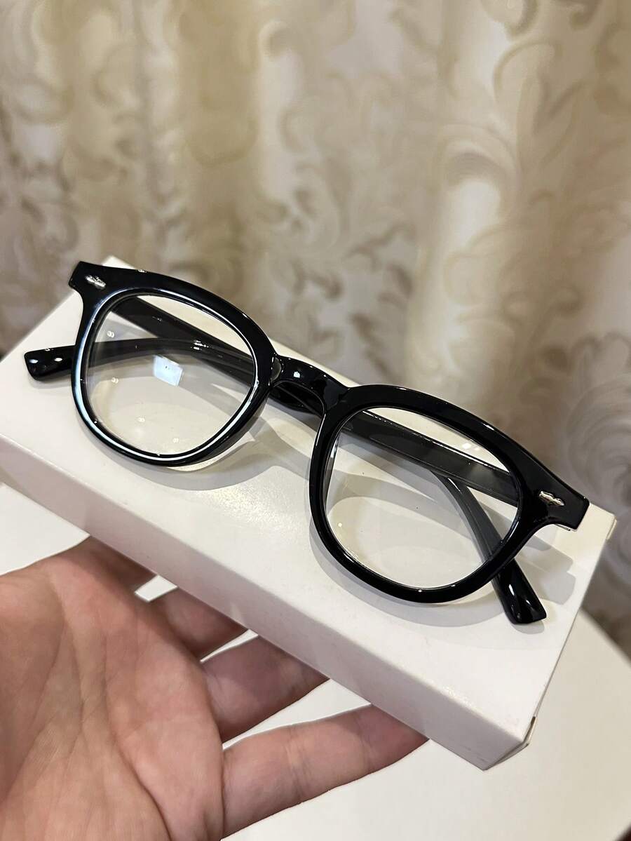 1副女士休闲复古黑色方形透明镜片眼镜，适合日常佩戴和街头摄影 - 彩色 - 查看 1