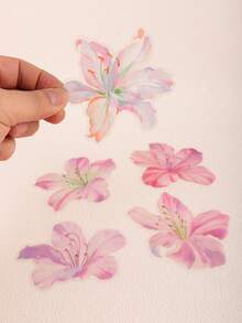 10pcs/Pack Large Size Crystal Ink Flower Stickers, PET Material, Decorative For Scrapbooking, Watercolor Plants - Multicolor - View 2