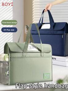 1pc Hook And Loop Flap Handbag, Large Capacity Multi-Layer Thickened A4 File Folder Bag For Students, Suitable For School, Tutoring, Classroom Gifts, Back To School Season - Single Piece - View 6